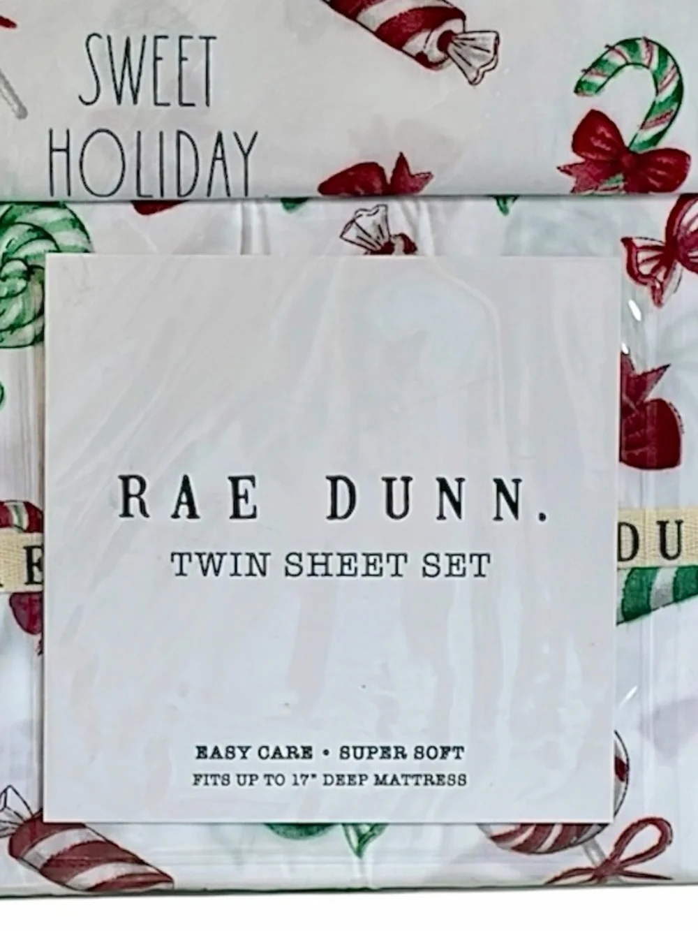 Rae Dunn by Enchante HOLIDAY RED 3-Piece Twin Sheet Set Red Green & White NWT